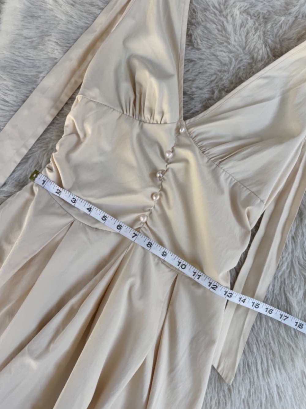 Cream Halter Fit & Flare Mini Dress | Deep V Neck | Feminine Coquette Dress - Picture 6 of 7